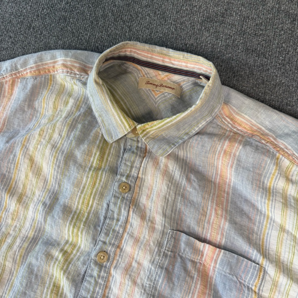 Tommy Bahama Men's‎ Shirt XL Multicolor Stripe Linen Button-Up